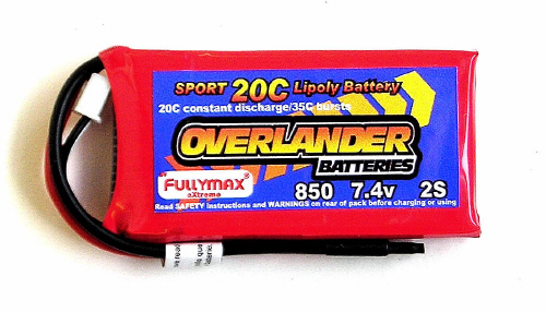 Overlander Sport Range 850mAh 2S 7.4v 35C  Li-Po Battery
