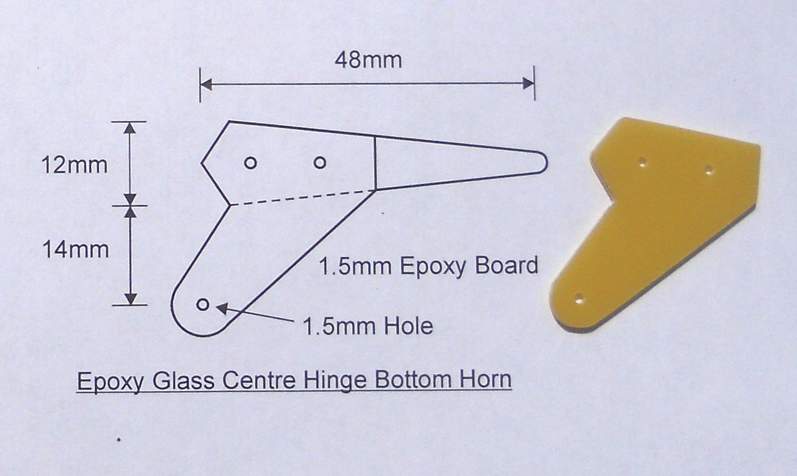 Bottom Mount Centre Hinge Epoxy Glass Control Horn 12mm